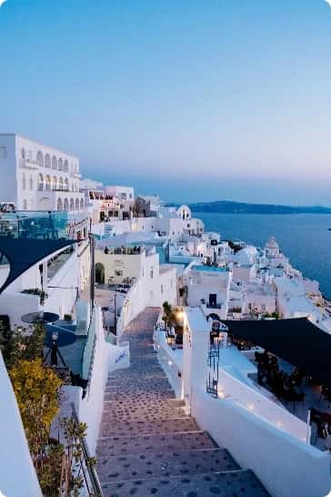 Vertical High Angle Shot White Buildings Santorini Greece